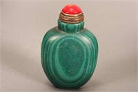 Chinese Malachite Snuff Bottle and Stopper,