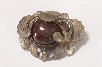 Chinese Silver and Jade Brooch,