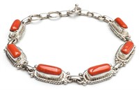 Natural Red Agate Bracelet 925 Silver