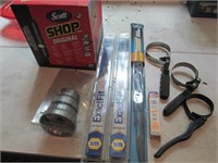 oil filter wrenches, shop towels, blades