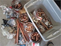 copper pipe and fittings in tote