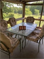 Outdoor Glass Top Table/Chairs & Cushions