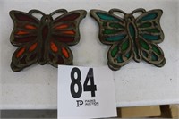 (2) Iron And Stain Glass Butterfly Trivets