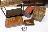 Vintage Oriental Themed Tea Boxes With Stand