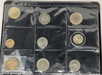 (9) Assorted Tokens, Foreign, & American Coins
