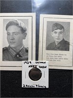WWII German death cards and coin