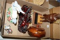 Decorative Horse Statues; Wooden Box; Figures