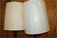 Lamps (2) ; Blue/Green Glaze w/shades 38" tall