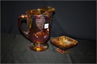Amber Luster Pitcher; Diamond - shaped footed bowl