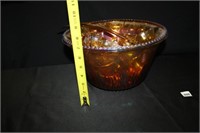 Orange Luster Carnival Glass punch Bowl w/12 Cups