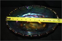 Blue Carnival Glass Oblong Footed Bowl; 8½" x 12"