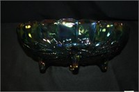 Blue Carnival Glass Oblong Footed Bowl; 8½" x 12"