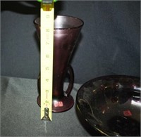 Purple Glass Footed bowl and 2 Vases