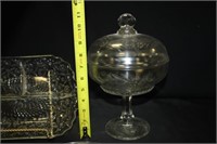 Clear Patterned Glass; Compote on pedestal w/lid