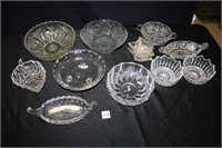 Glass Cut glass patterned Bowls; some Crystal