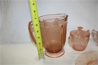 Pink Apple Blossom pattern Glass; Pitcher 6½" t