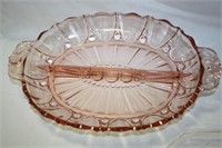 Pink Depression glass Serving Pieces; 12" Oblong