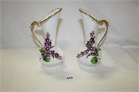 Lefton Ceramic/Porcelain Flower Vases (2) 7" tall