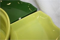 Lazy Susan w/Green Ceramic Dishes 8 pc total