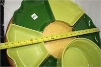 Lazy Susan w/Green Ceramic Dishes 8 pc total