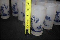 Frosted Glasses w/Blue Printing 5½" tall (16)