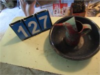 ENAMELWARE BOWL AND OIL CAN