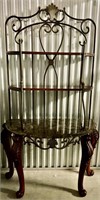 WOOD MARBLE WROUGHT IRON BAKERS RACK