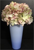 BLUE VASE WITH FAUX HYDRANGEA