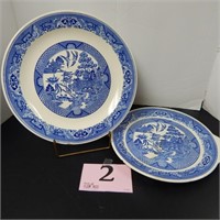 BLUE WILLOW PLATE HANDLED BY RC{ CHIP UNDER SIDE