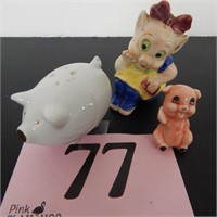 PIG SALT SHAKERS-1 SHAKER & 2 FIGURINES