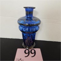COBALT BLUE BUD VASE WITH SILVER ACCENTS APPROX 8