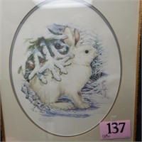 22X26 FRAMED RABBIT PRINT SIGNED BY DON WHITLATCH