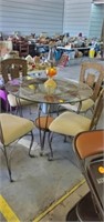 GLASS TOP ROUND TABLE AND CHAIRS - IRON LEG