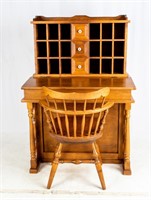 Furniture Vtg Maple Flip Top Desk w/Hutch & Chair
