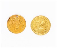 Coin 2 California Gold Tokens, Genuine Damaged