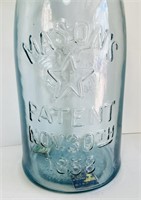 Huge Mason Jar, Blue Tint Glass, 18” tall. With