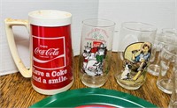 Lot of Coca Cola Glasses, Tin Trays, Inflatable,