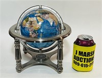 6" Globe w/ Stone Inlay & Compass Footed Silver