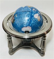6" Globe w/ Stone Inlay & Compass Footed Silver