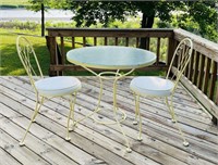 2 Yellow Metal Chairs and Table w/ Glass Top