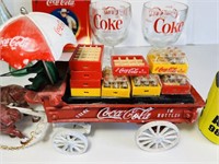Cast Iron Coca Cola Horses and Carriage, plus 2