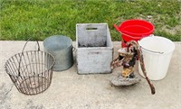 Wire Basket, Hand Pump, Crate, Buckets