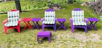 3 Plastic Outdoor Chairs, 2 Purple, 1 Red, 4