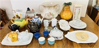 Tea Pots, Cookie Jar, MSU Plates, Pig Platter,