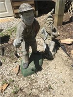 2 Concrete Yard Art Statues including Gnome