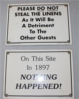 two humorous porcelain over steel signs USA