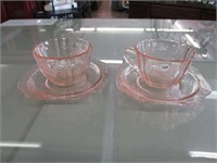 4 Pc Depression Glass Cups & Saucers