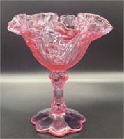 Vintage Fenton Cranberry Ruffled Compote