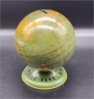 Vintage Metal World Globe Bank