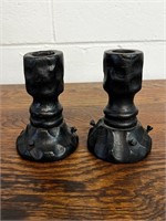 Wooden candlesticks holders vintage medieval